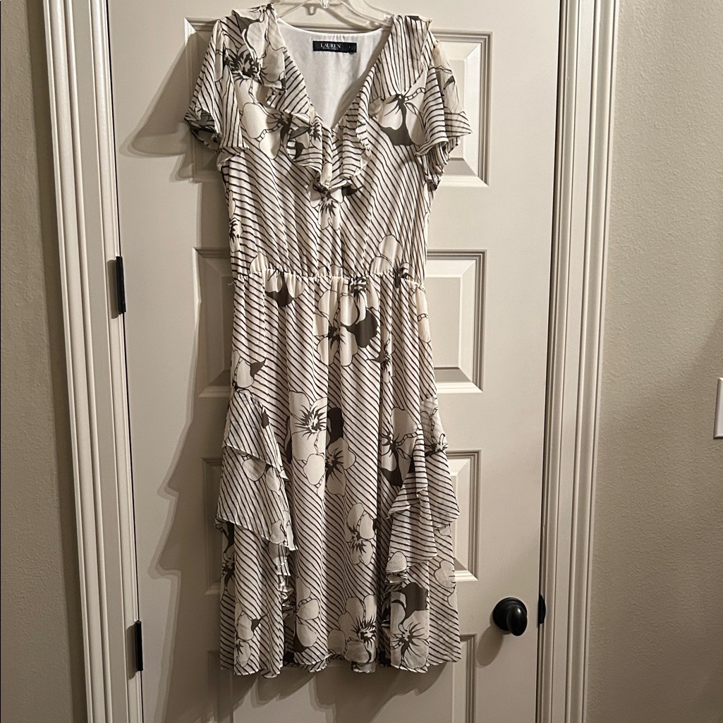 Lauren Ralph Lauren Green And Cream Floral Midi Dress